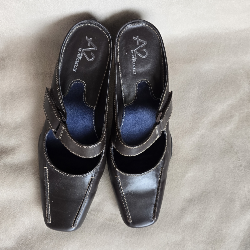 A2 by Aerosoles Brown Faux Leather Mules - Size 8.5 - Comfort Insole